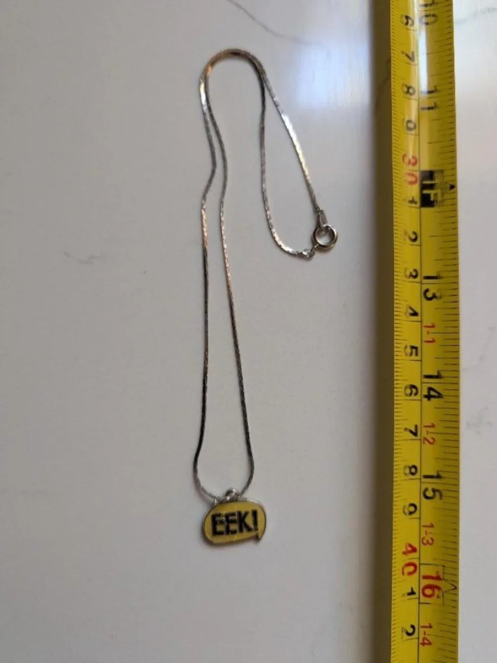 Vintage Halloween Yellow Enamel & Glitter EEK! Pendant Necklace
